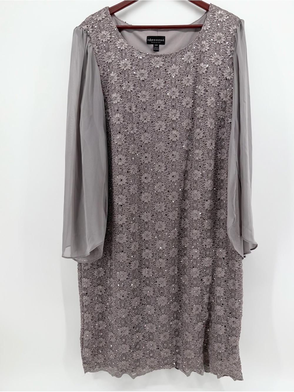 Connected Apparel 20W Purple Gray Sequin Lace Dress Mother of the Bride Sheath
